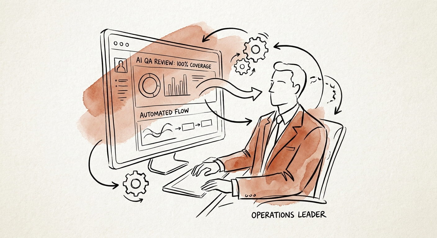 Operations leader reviewing an AI-assisted quality assurance dashboard.