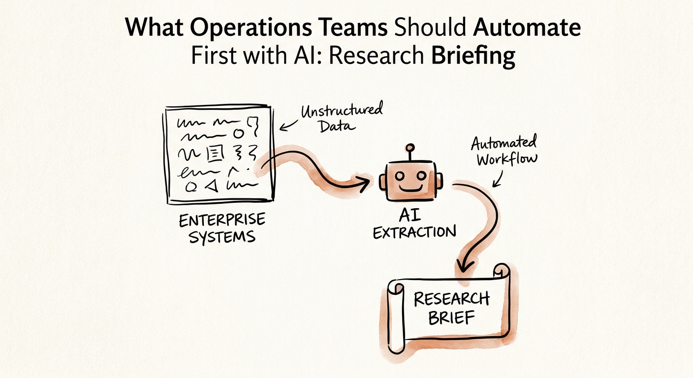 Workflow map showing inputs, review rules, and metrics for research briefing.