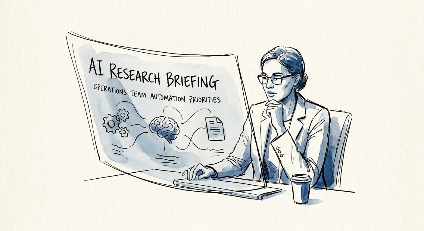 A mid-market operations leader reviewing a governed AI workflow for research briefing.