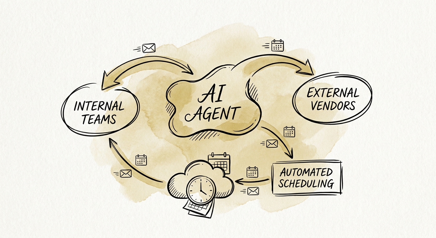 Scheduling coordination map with approved contacts, meeting types, and escalation owners.