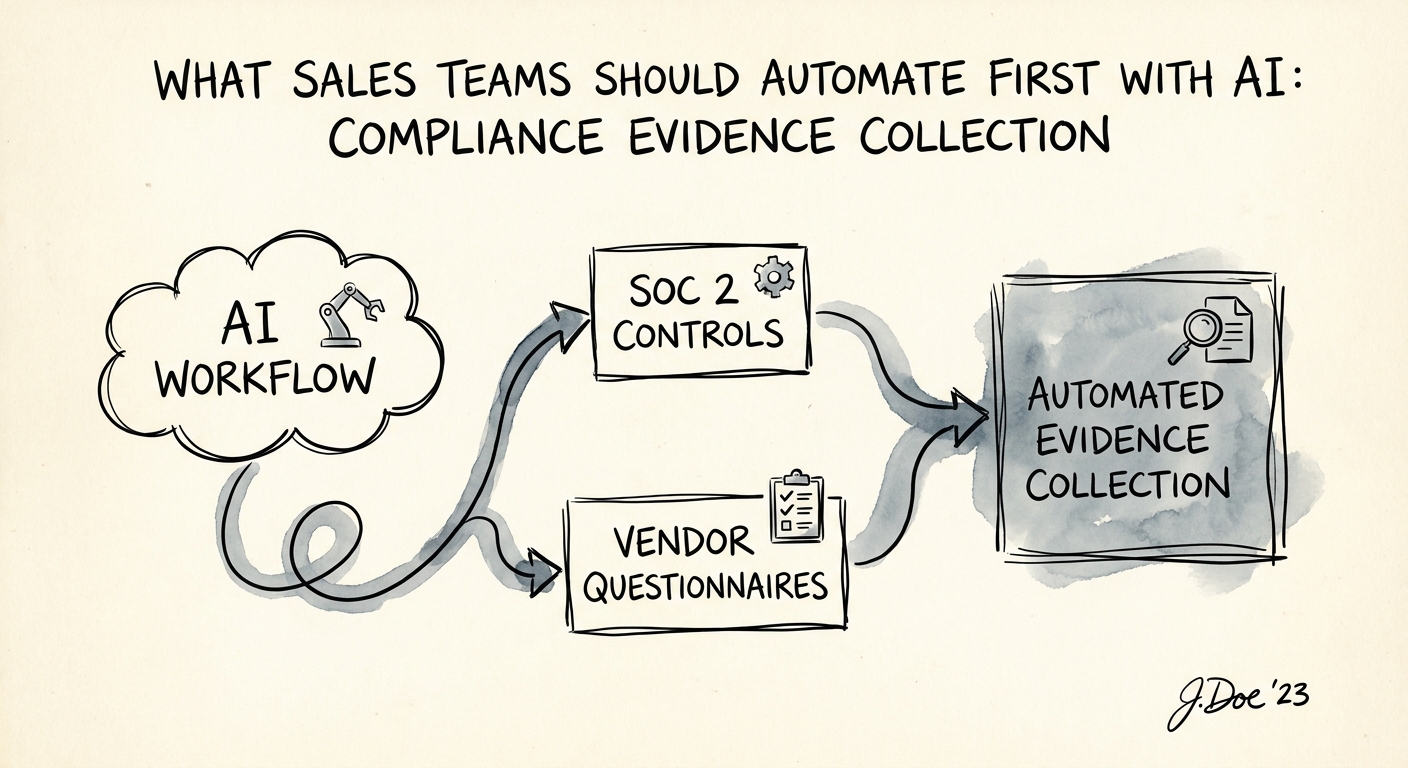 Operating model for compliance evidence collection showing sources, reviewers, controls, and ROI measures.