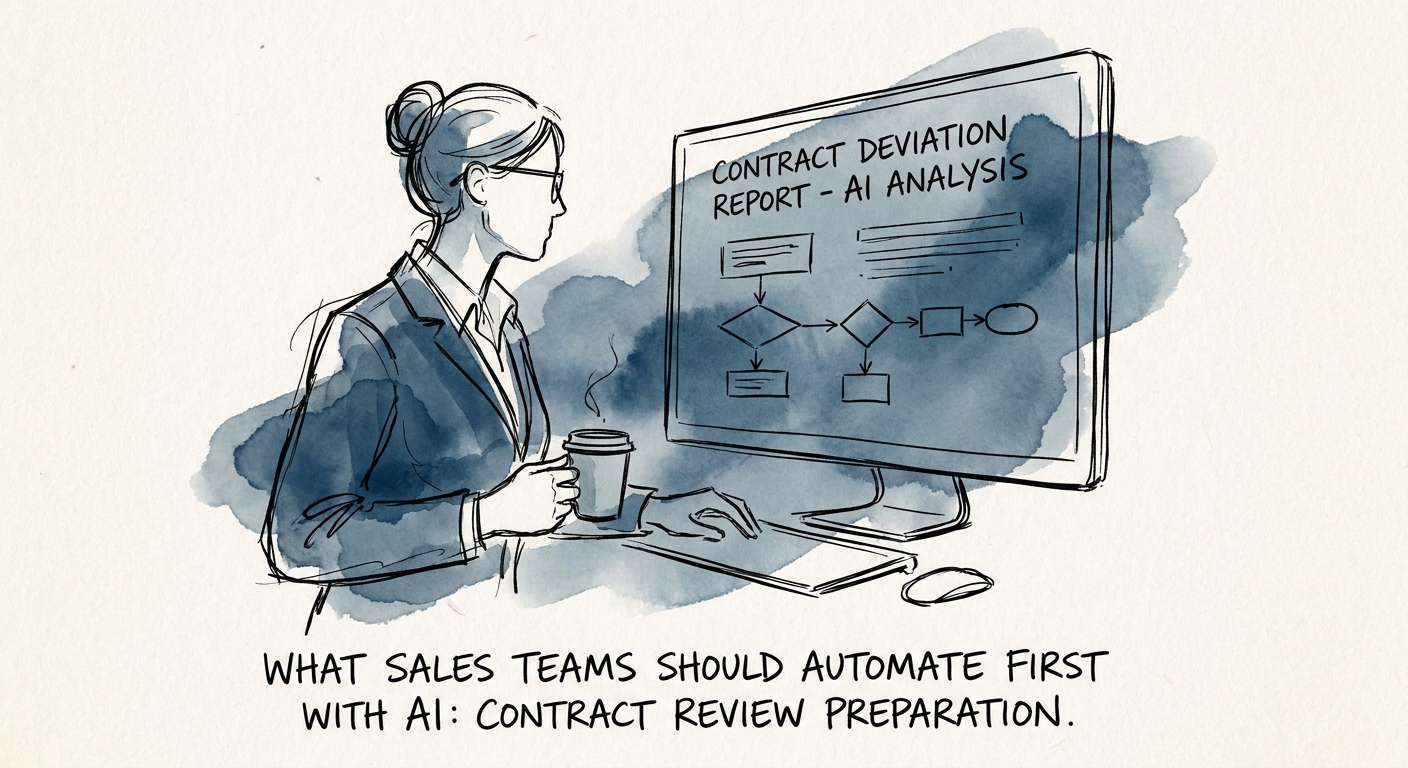 Leadership team reviewing a governed AI workflow plan for contract review preparation.