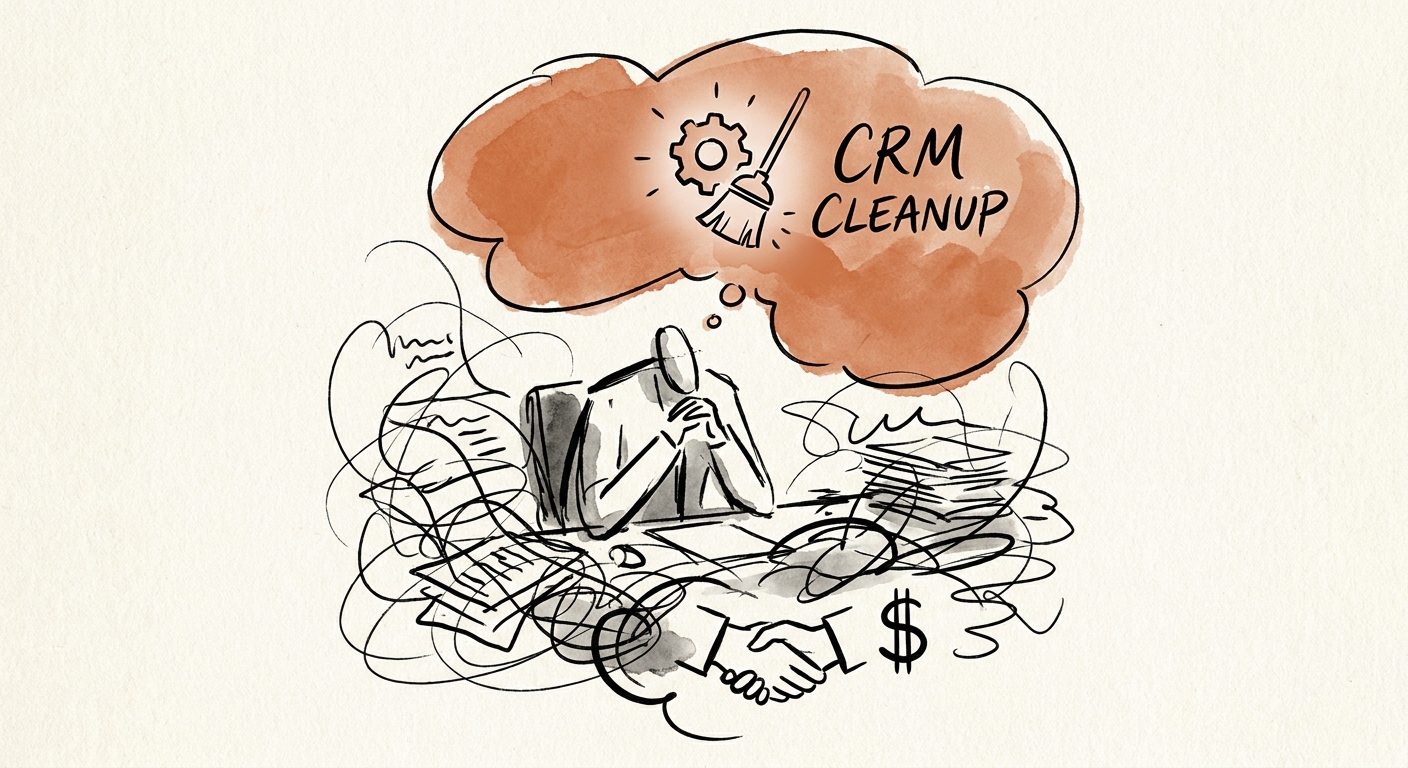 Sales CRM pipeline view with AI recommendations for missing next steps and duplicate opportunities.