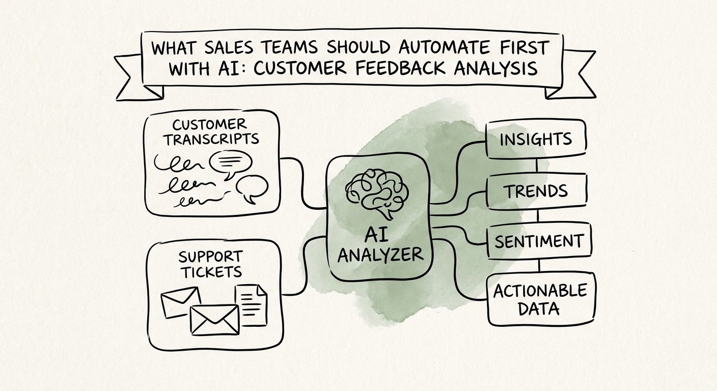 Sales and customer-success leaders reviewing feedback themes, account context, sentiment, product issue tags, and next-action ownership before AI output is accepted.