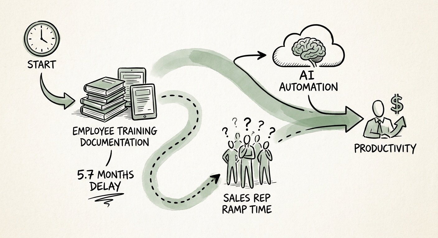 A sales or enablement leader reviewing a governed AI workflow for employee training documentation.