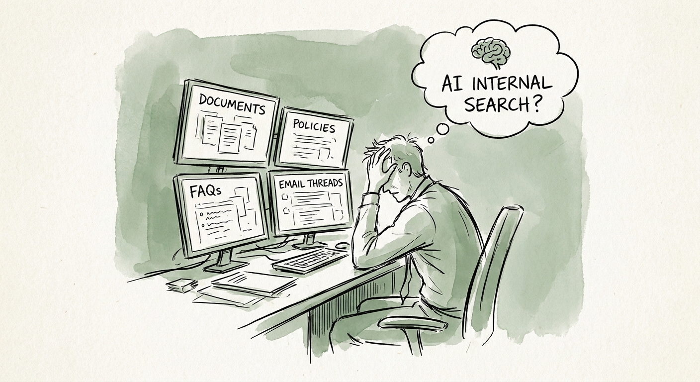 A revenue operations leader reviewing a governed AI workflow for internal knowledge search.