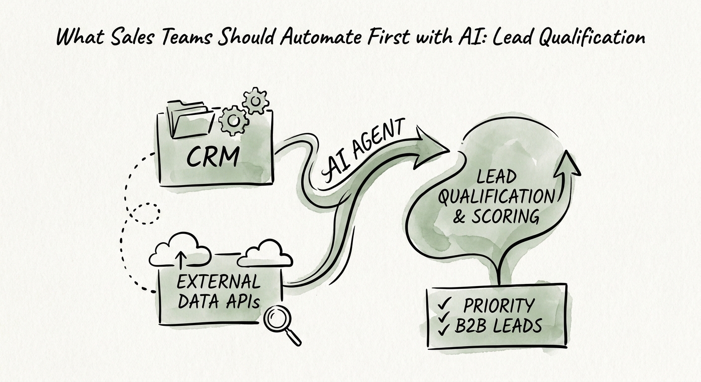 Lead qualification workflow showing inbound form, CRM match, fit rule, enrichment source, SDR review, and routing SLA.