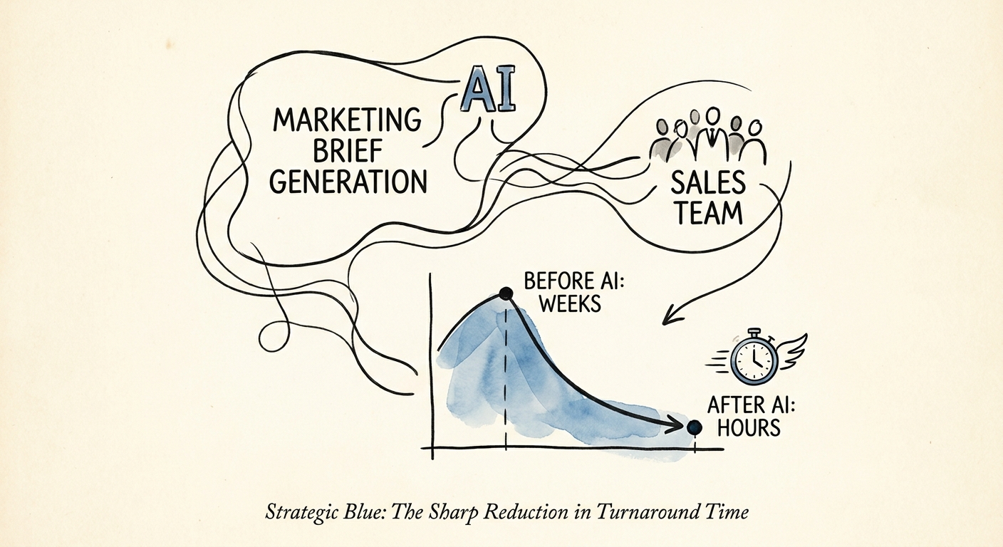 Sales-call marketing brief workflow showing call-note source, anonymization rule, objection theme, proof requirement, marketing review, and publication gate.