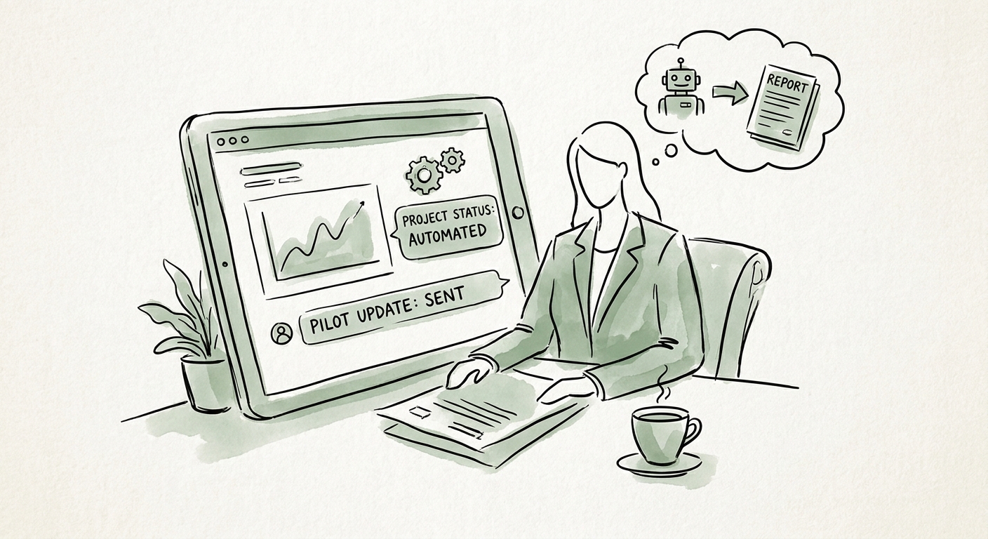 A mid-market sales leader reviewing a governed AI workflow for project status reporting.
