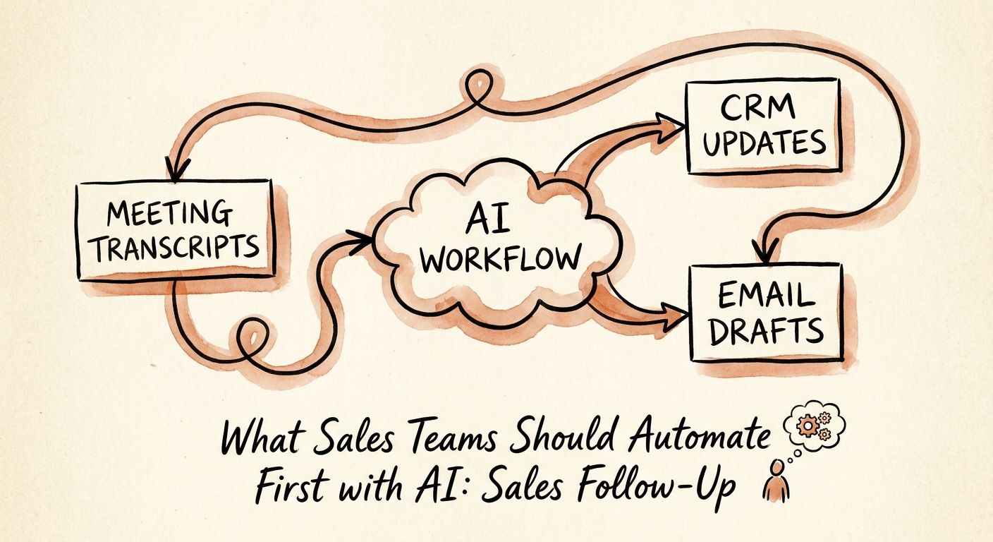 Sales team reviewing AI-assisted follow-up drafts tied to CRM notes, meeting outcomes, and approved messaging.