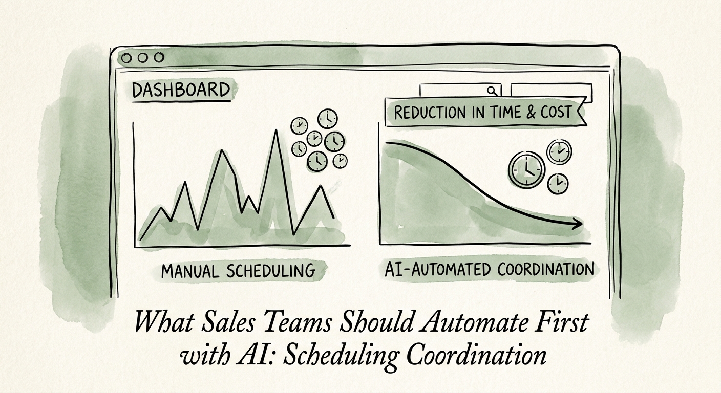 Scheduling coordination workflow showing request source, calendar boundary, stakeholder role, timezone check, account-owner approval, and confirmation draft.
