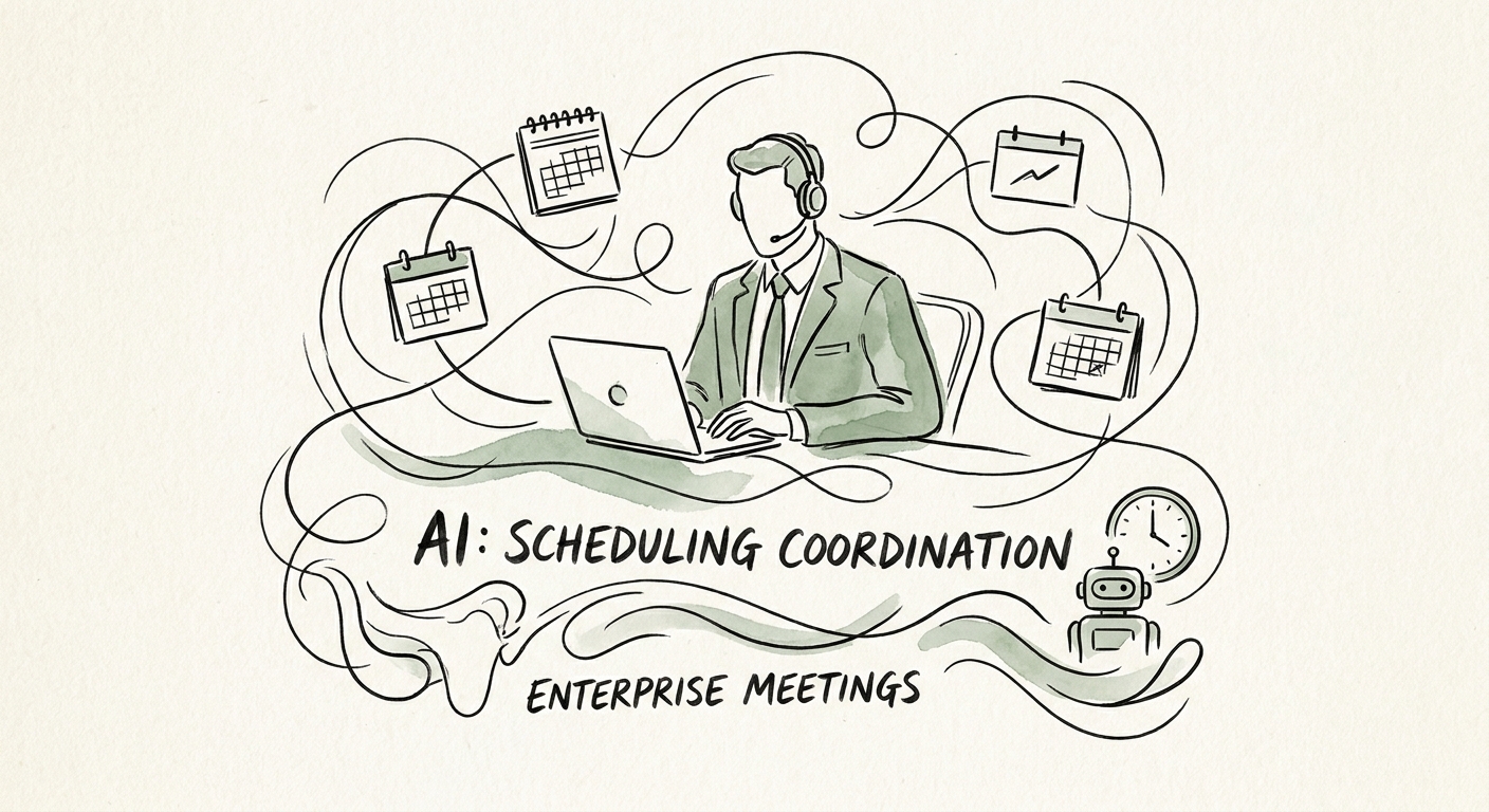 Sales coordinator reviewing calendar permissions, buyer roles, timezone constraints, priority signals, and meeting options before AI scheduling is accepted.