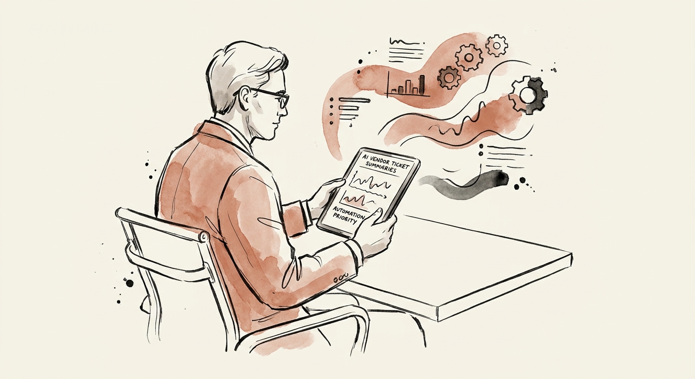 A sales operations leader reviewing a governed AI workflow for vendor ticket summarization.