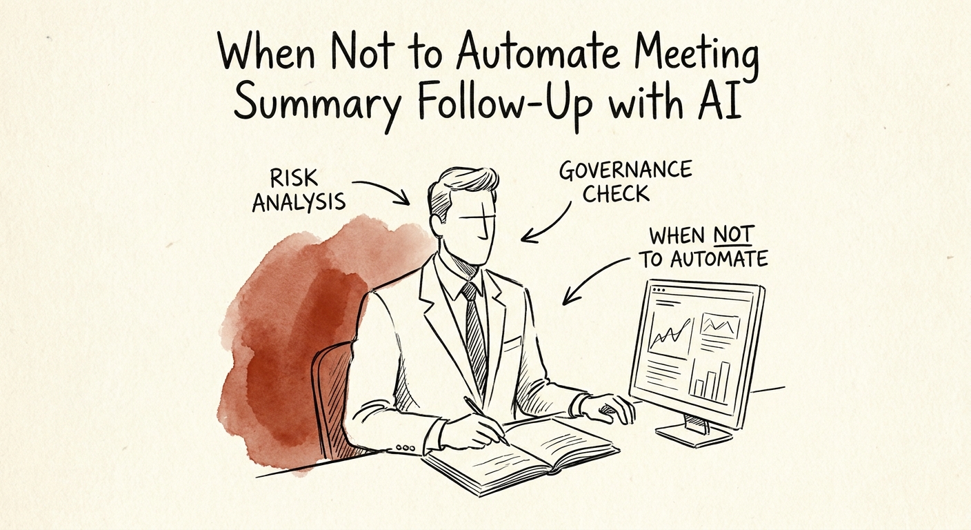Account leader reviewing AI meeting summary follow-up with action ownership and client review controls.