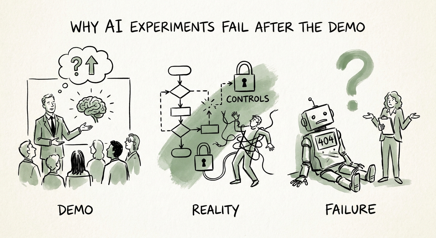 AI experiment converted from demo into owned workflow, review rules, training, and measurement.