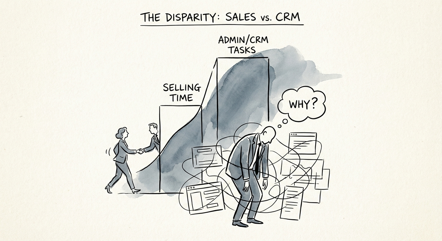 Chart showing the disparity between sales time spent selling
versus administrative tasks.
