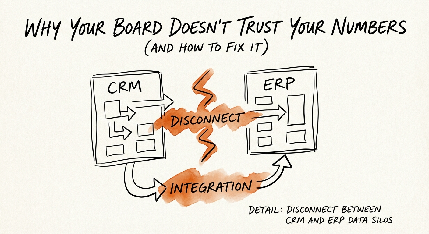 Diagram showing the disconnect between CRM and ERP data silos