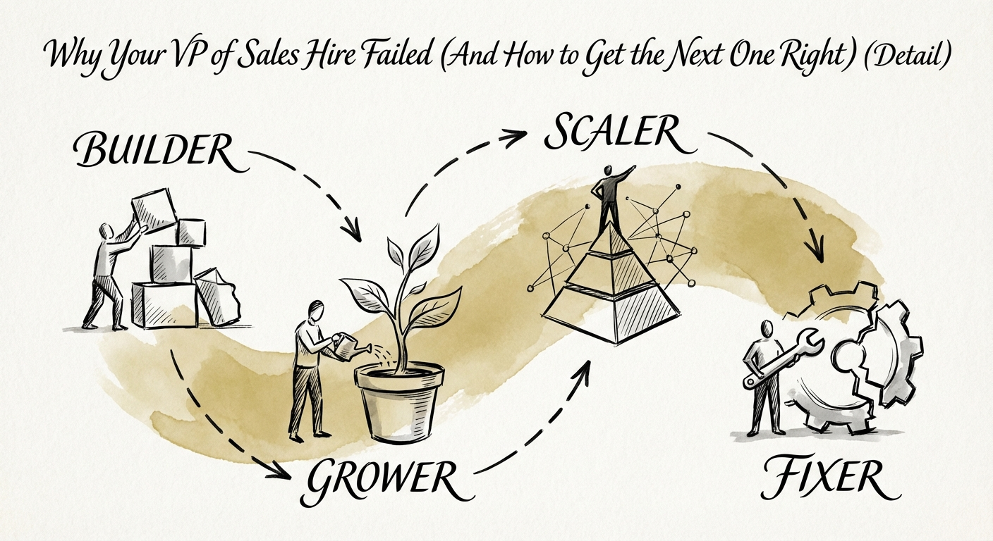 Chart showing the four stages of sales leadership: Builder, Grower, Scaler, and Fixer.
