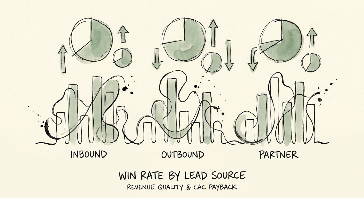 Dashboard showing revenue quality breakdown by lead source and associated CAC payback periods.