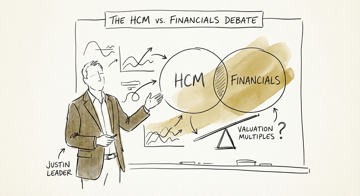 Justin Leader analyzing Workday partner valuation multiples on a whiteboard