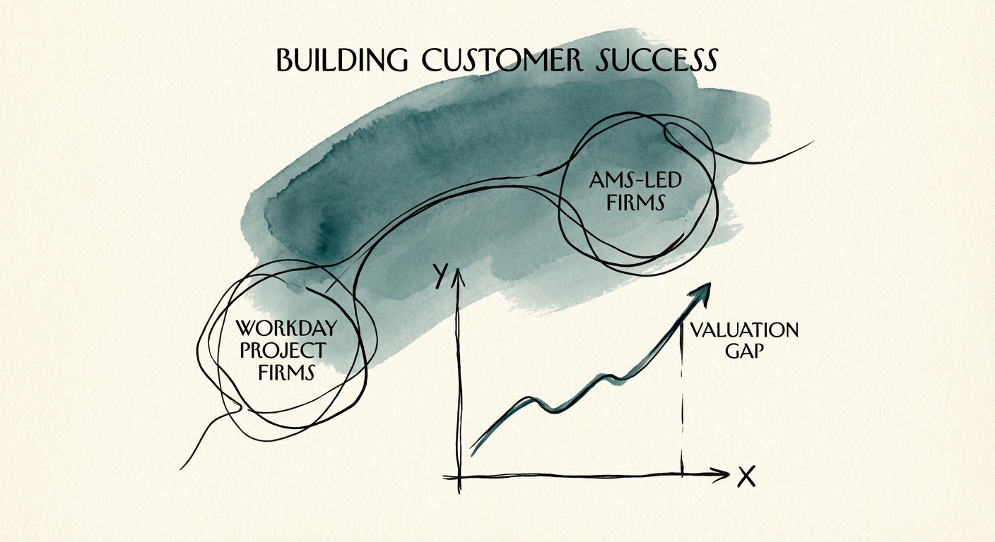Diagnostic chart showing the valuation gap between Workday project firms and AMS-led firms