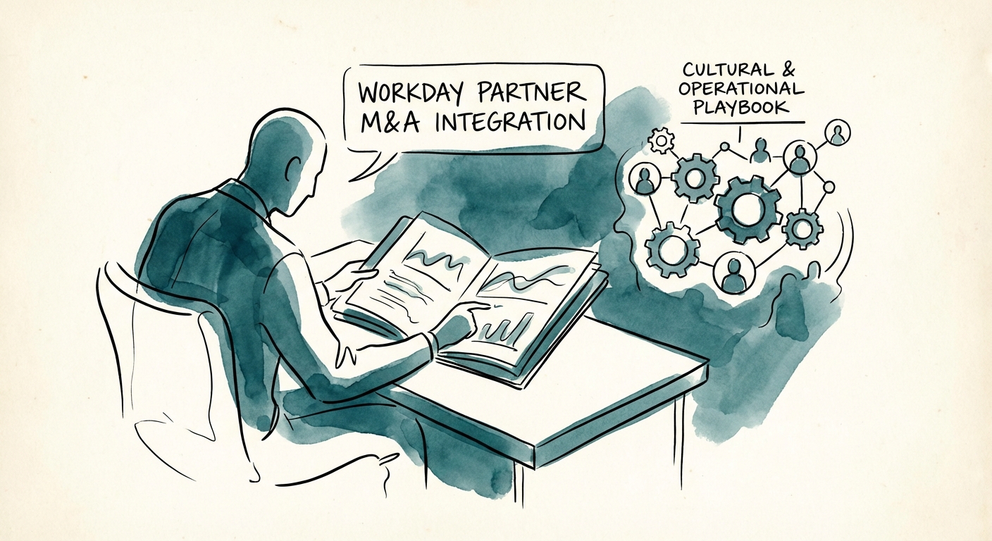 Private Equity Operating Partner reviewing Workday partner acquisition due diligence dashboard with attrition metrics