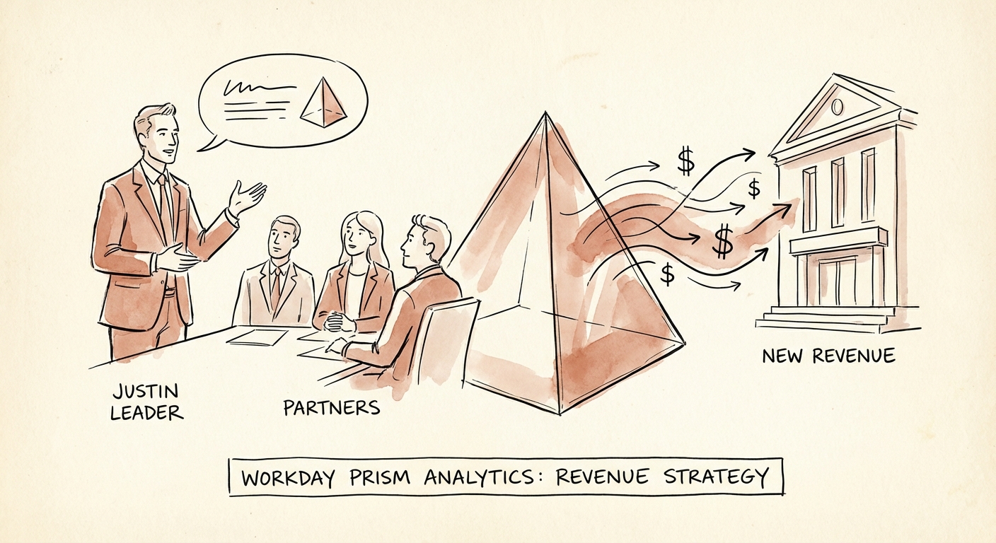 Justin Leader explaining Workday Prism Analytics revenue strategy to partners