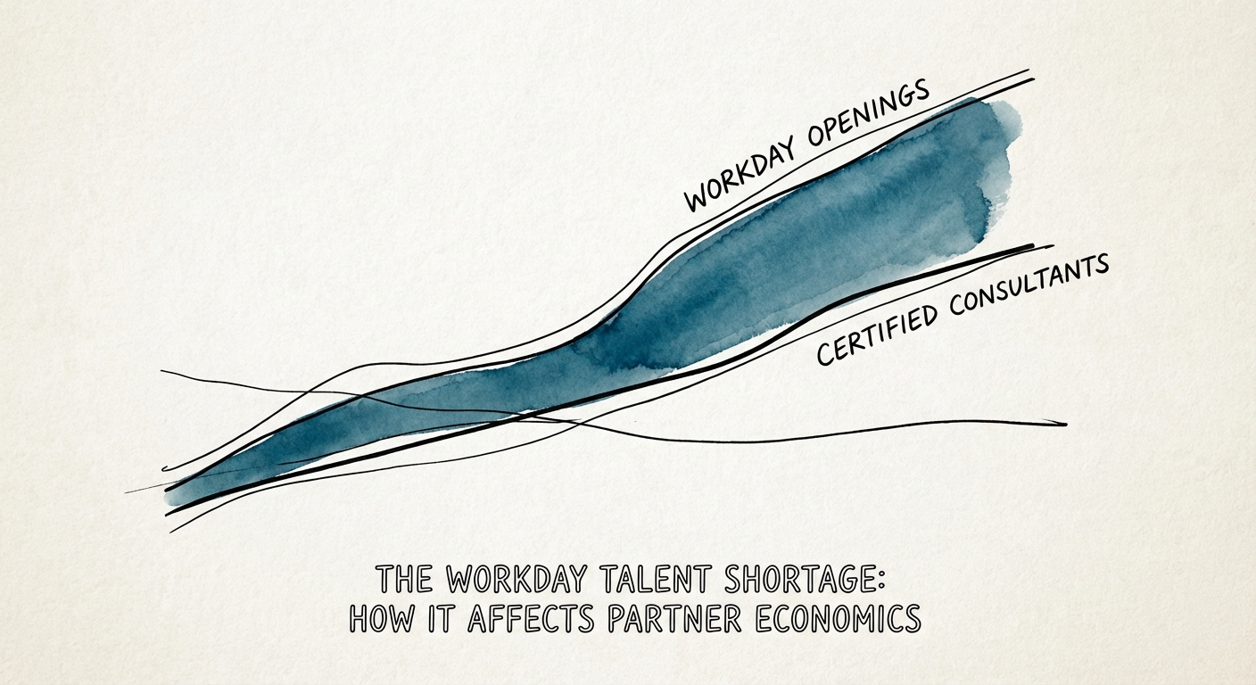 Graph showing the widening gap between Workday job openings and available certified consultants