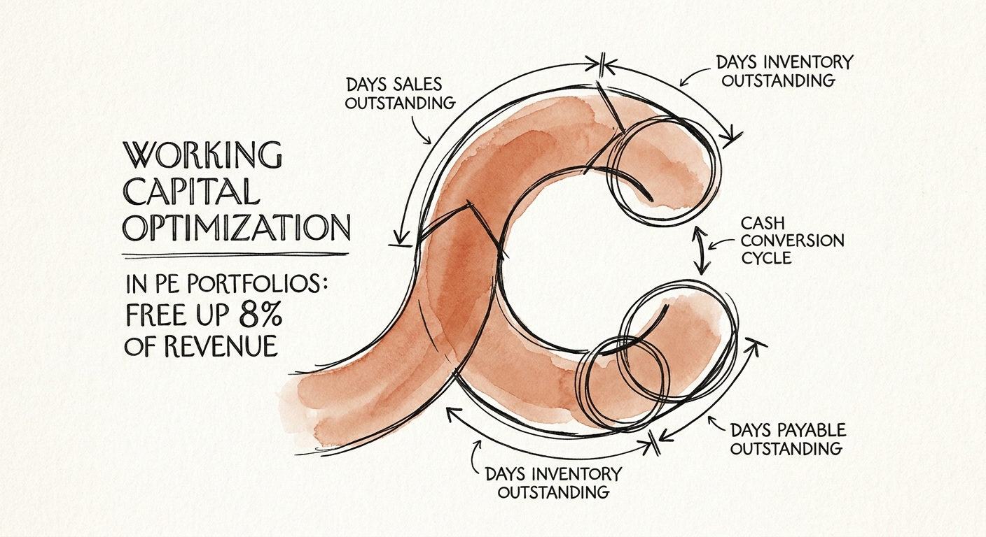 A diagram illustrating the cash conversion cycle encompassing days sales outstanding, days inventory outstanding, and days payable outstanding.