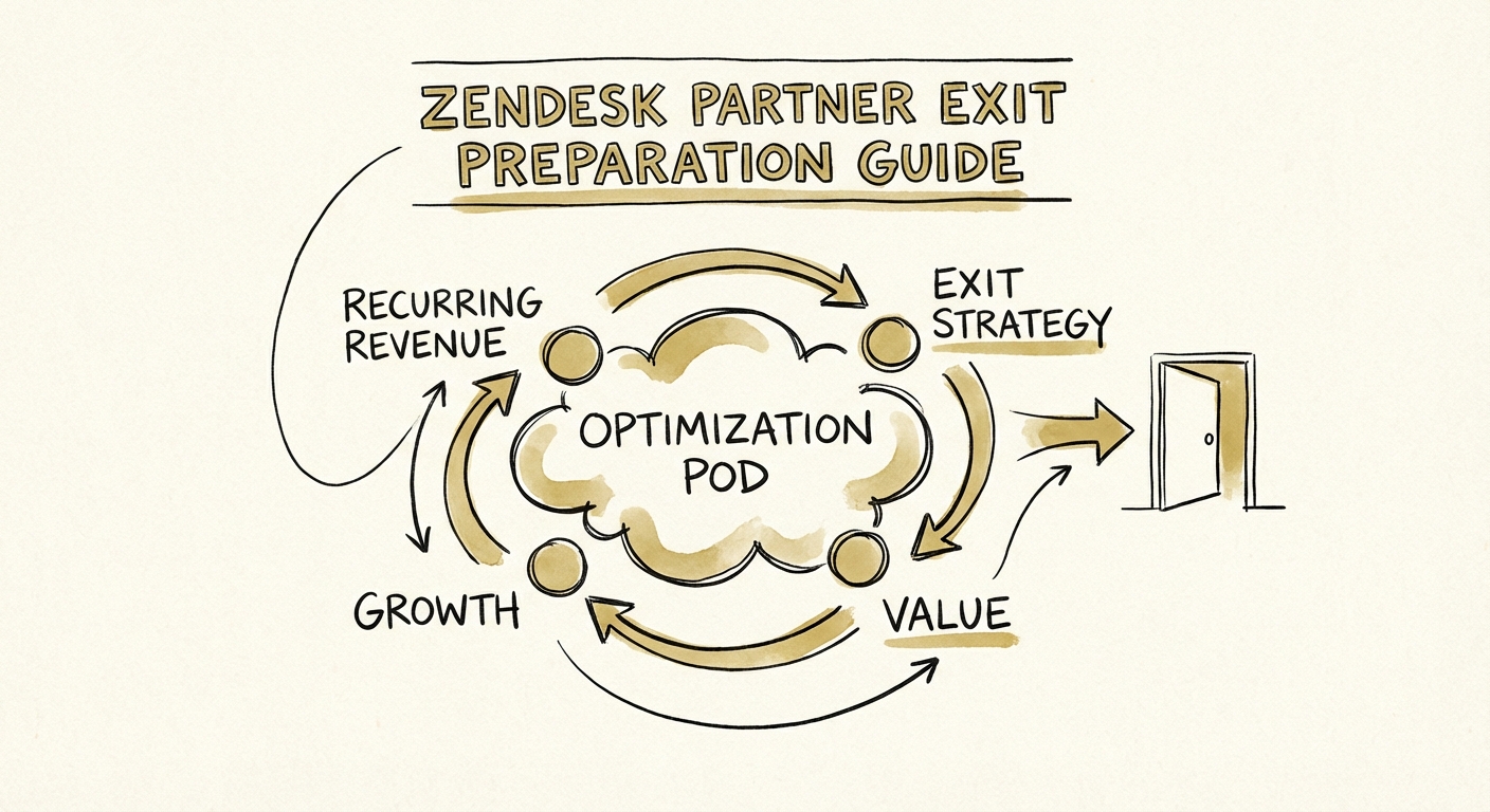 Diagram illustrating the 'Optimization Pod' recurring revenue model for Zendesk partners
