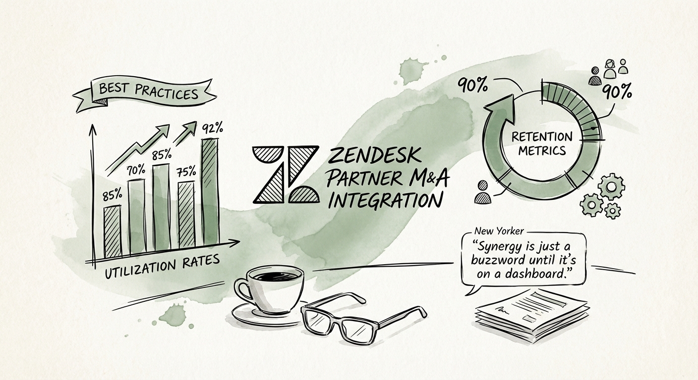 Zendesk Partner M&A Integration Dashboard showing utilization rates and retention metrics