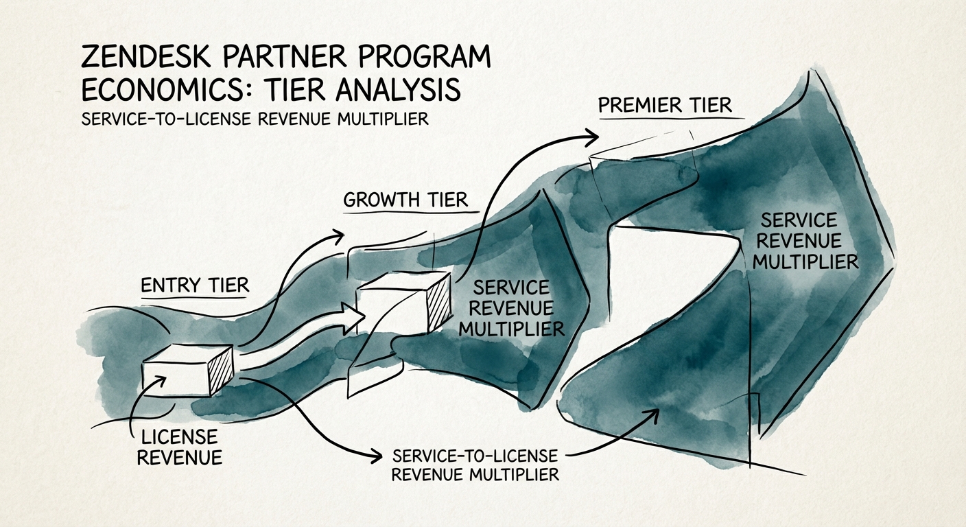 Diagram illustrating the Service-to-License revenue multiplier for different Zendesk partner types.