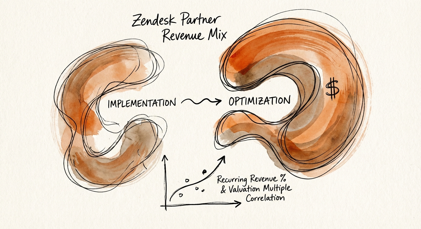 Chart showing the valuation multiple correlation with recurring revenue percentage for Zendesk partners