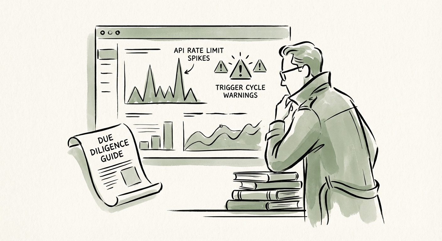 Zendesk technical debt dashboard showing API rate limit spikes and trigger cycle warnings