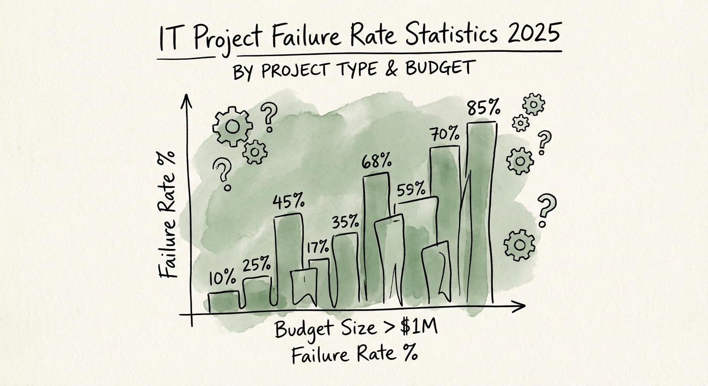 Graph showing IT project failure rates increasing as budget size exceeds 1 million dollars
